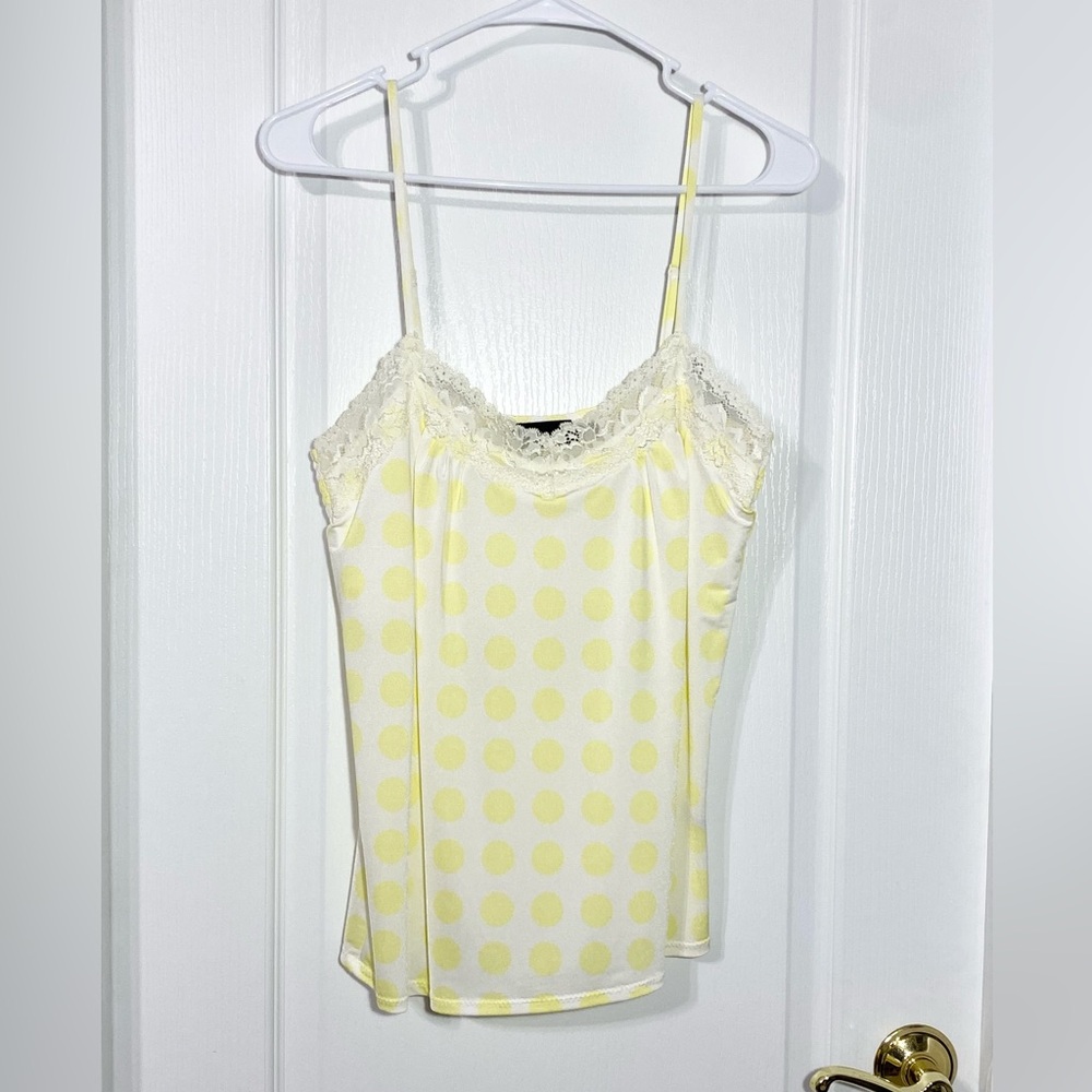 Y2K The Limited Lace Trim Yellow Polka Dot Smocked Back Stretch Camisole Medium